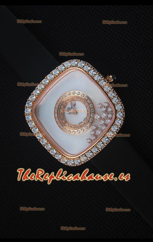 Chopard Happy Diamonds 38MM Correa Negra, Dial Blanco