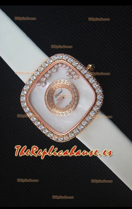 Chopard Happy Diamonds 38MM Correa Blanca, Dial Blanco