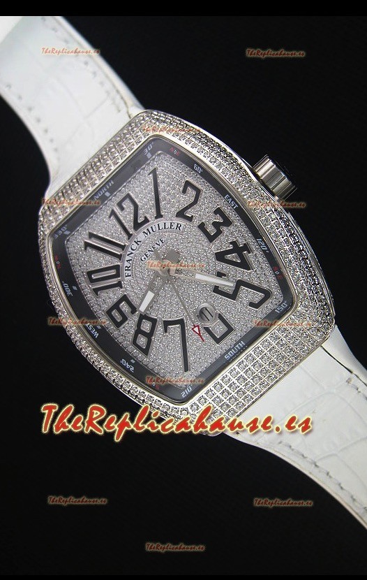 Franck Muller Vanguard Reloj Replica Suizo, Dial con Diamantes Incrustados