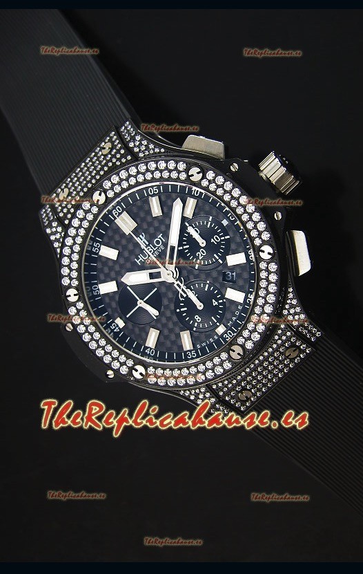 Hublot Big Bang Reloj Caja Suiza Revestida en PVD Dial de Carbón con Diamantes Tachonados