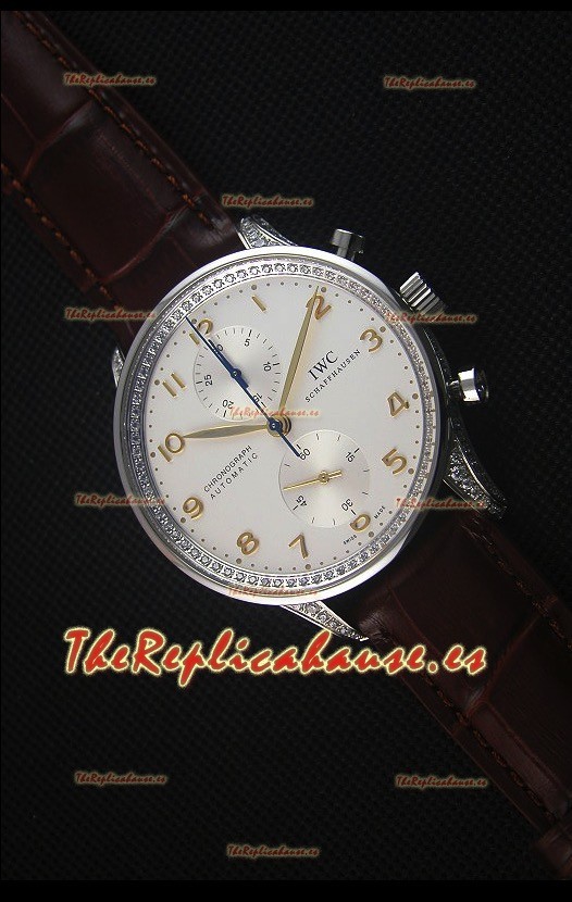 IWC Portuguese Reloj Replica Suizo Cronógrafo a Espejo 1:1 Acero Inoxidable con Diamantes