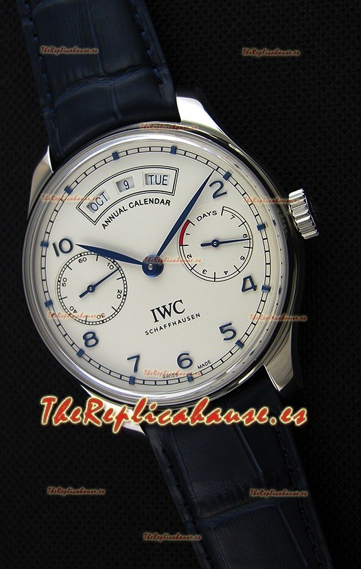 IWC Big Pilot Annual Calender Reloj con Caja de Acero Correa Azul Réplica a Espejo 1:1 IW503501