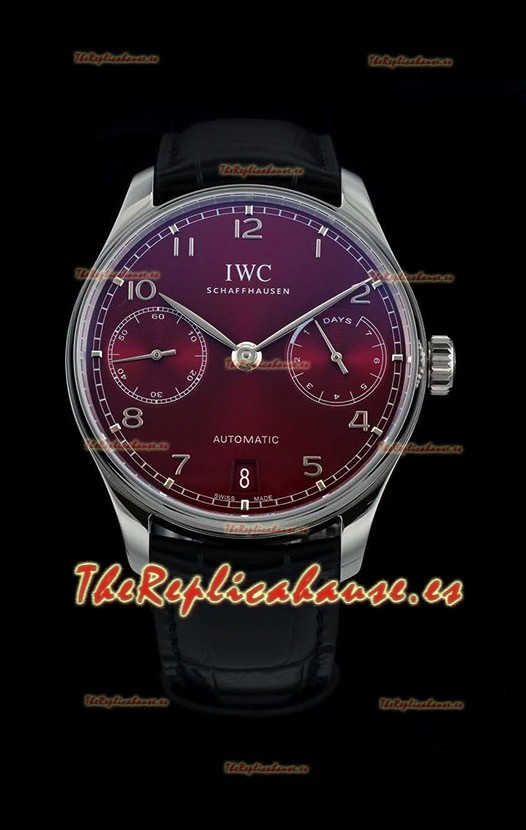 IWC Portugieser Swiss IW500714 Reloj de Acero 904L Réplica a Espejo 1:1Burgundy Dial Watch 