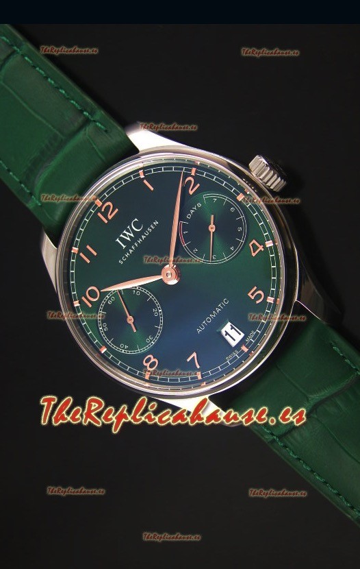 IWC Portugieser Swiss 1:1 Reloj Replica a Espejo Dial Verde, Caja en Acero