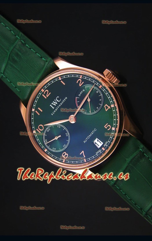 IWC Portugieser Swiss 1:1 Reloj Replica a Espejo Dial Verde Caja en Oro Rosado