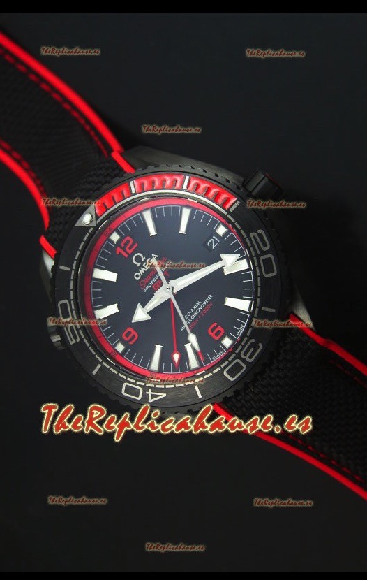 Omega Seamaster Planet Ocean Deep Black Red GMT Reloj Replica Suizo Edición 1:1