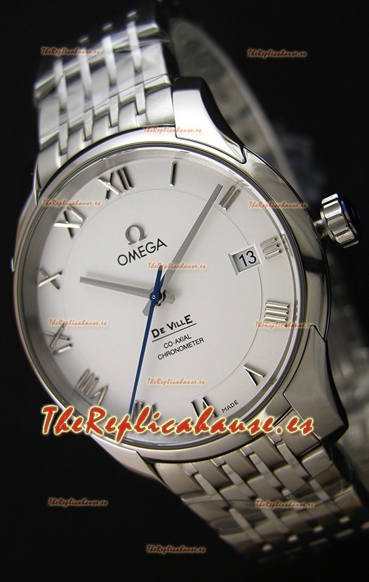 Omega De-Ville Annual Calendar Reloj Réplica Suizo a espejo 1:1 Correa de Acero Dial en Blanco
