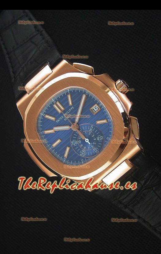 Patek Philippe Nautilus 5980 Cronógrafo en Oro Rosado Dial Azul - Reloj Replica Espejo 1:1