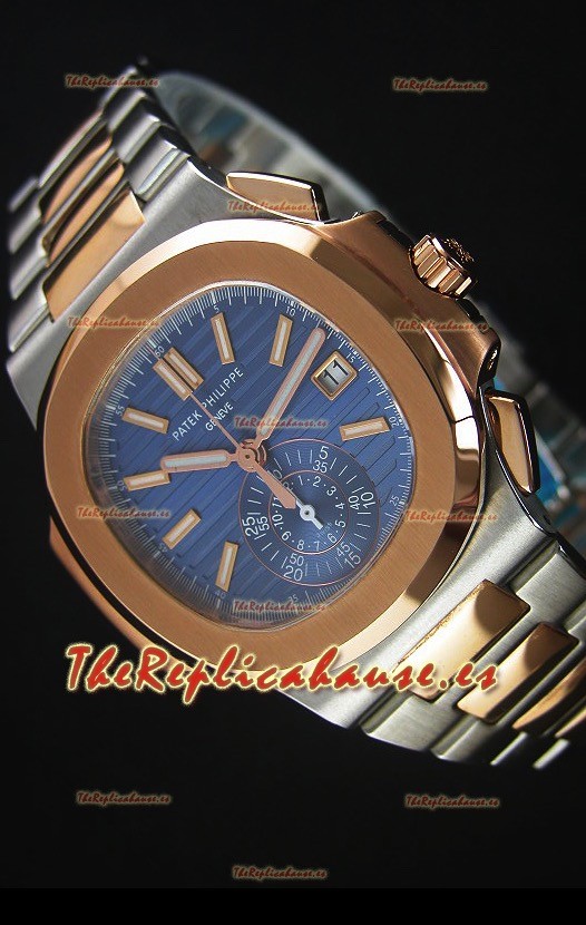 Patek Philippe Nautilus 5980 Cronógrafo Replica a Espejo 1:1 - Caja en dos Tonos - Dial Azul