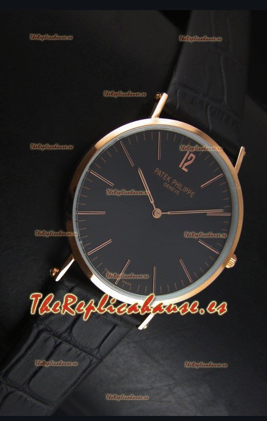 Patek Philippe Calatrava Ulta -Thin Reloj Cuarzo Suizo Caja de Oro Rosado