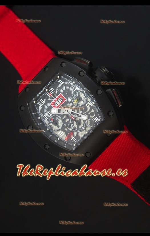 Richard Mille RM011 Filipe Massa Reloj Replica Suizo Revestimiento PVD en correa Roja de Nylon