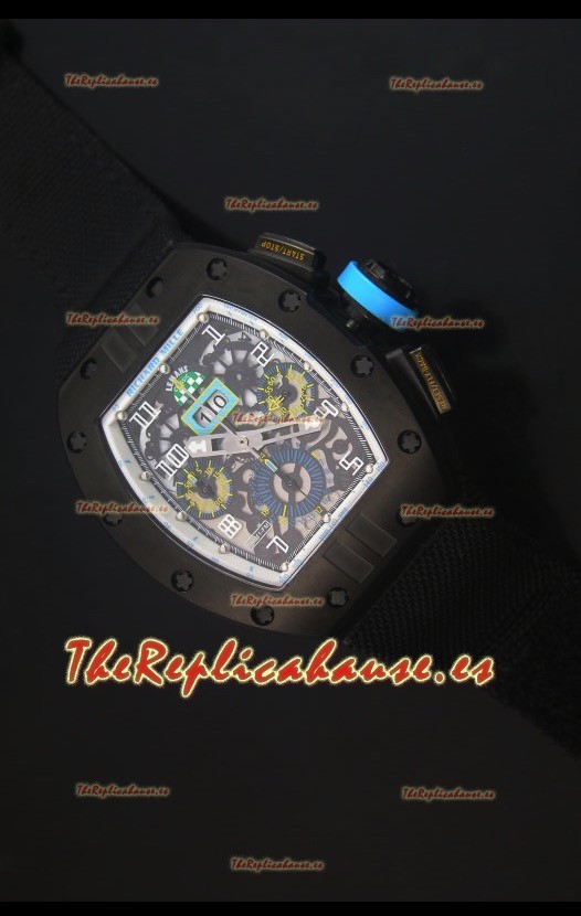 Richard Mille RM011 Filipe Massa PVD Reloj Replica Suizo en Correa de Nylon Negra