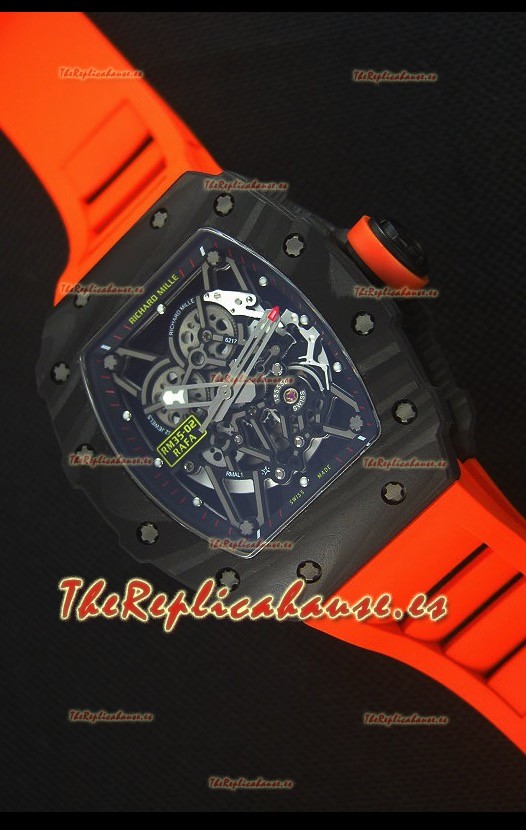 Richard Mille RM035-2 Rafael Nadal Caja de Carbón Forjado con Correa de Goma Naranja