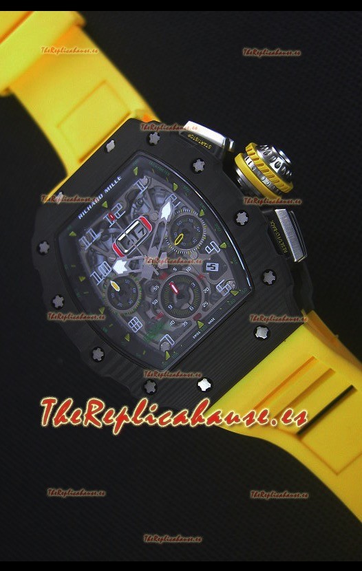 Richard Mille RM011-03 Reloj con Caja de Carbón Forjado color Negro de una sola Pieza en Correa color Amarillo