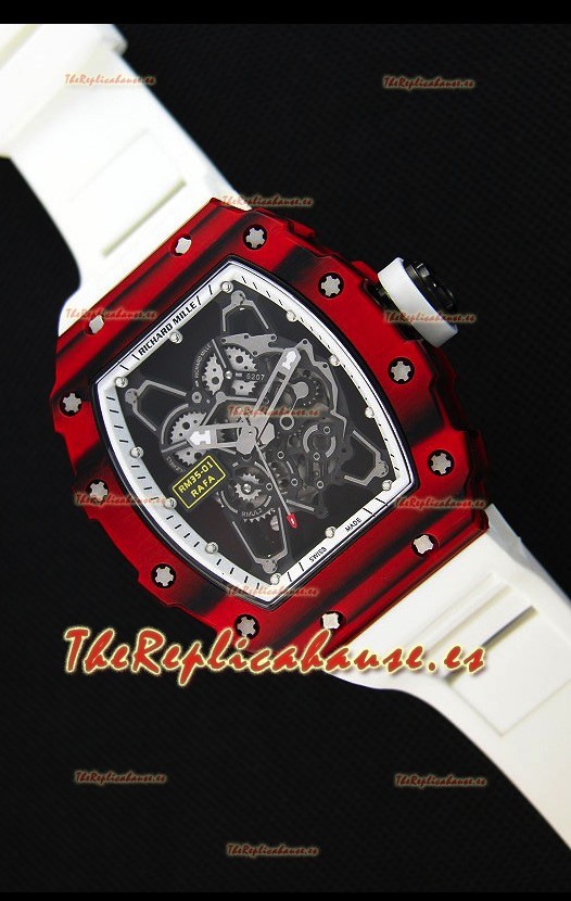Richard Mille RM35-01 Reloj con Caja de Carbón Forjado Rojo de una sola Pieza en Correa color Blanco
