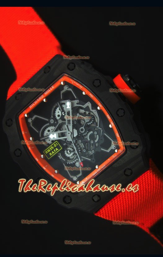 Richard Mille RM35-01 Reloj Replica Suizo Edición Rafael Nadal Correa de Nylon color Naranja