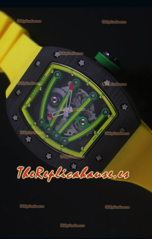 Richard Mille RM059 Yohan Blake Reloj Replica Suizo Caja en Carbón Forjado, Bisel en Amarillo