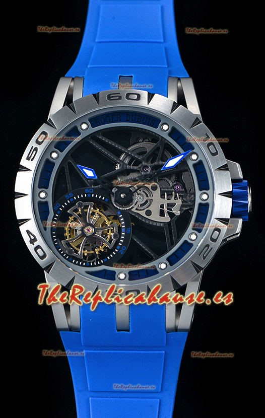 Roger Dubuis Excalibur Spider Flying Tourbillon Skeleton Caja de Titanio Reloj Suizo a Espejo 1:1