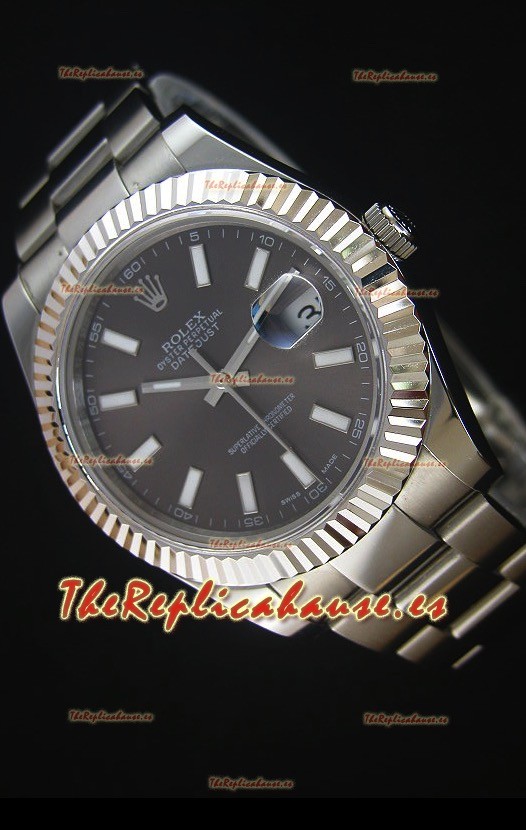 Rolex Datejust II 41MM Reloj Replica Suizo con Movimiento Cal.3136 Dial en color Gris, Marcadores de Hora tipo Stick