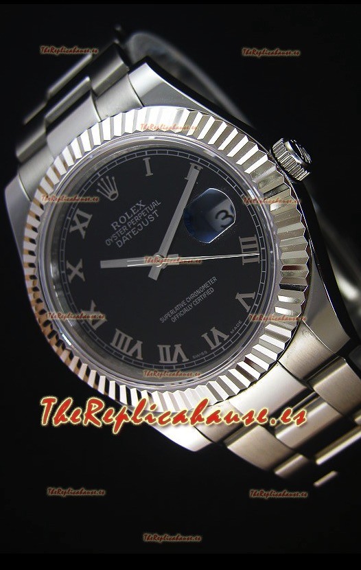 Rolex Datejust II 41MM Reloj Replica Suizo con Movimiento Cal.3136 Dial en color Negro, Numerales de Hora en Numeros Romanos