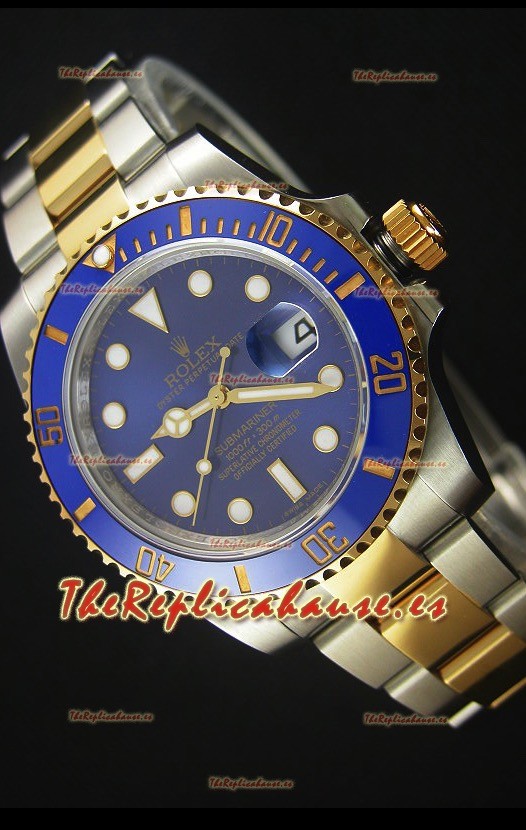 Rolex Submariner 16613 Reloj Replica Suiza 1:1 En Oro con Bisel de Cerámica de dos Tonos con Movimiento Suizo 3135