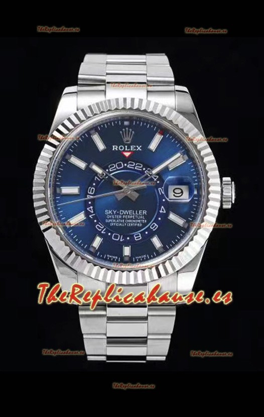 Rolex Sky-Dweller REF# 326934 Dial Azul Reloj Caja de Acero 904L Réplica a Espejo 1:1