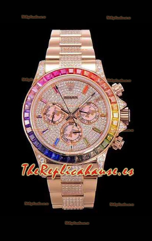 Rolex Daytona ICED OUT Movimiento Original Cal.4130 - Reloj de Acero 904L Oro Rosado Réplica a Espejo 1:1