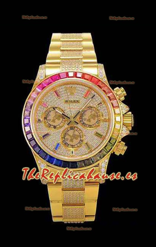 Rolex Daytona ICED OUT Movimiento Original Cal.4130 - Reloj de Acero 904L Oro Amarillo Réplica a Espejo 1:1
