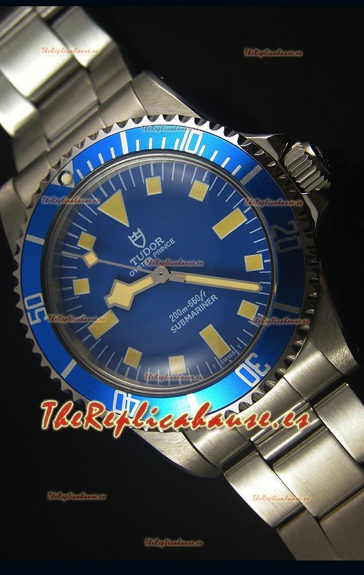 Tudor Oyster Prince Vintage 200M Dial Azul Marcadores en forma de Cuadrados Reloj Replica Suizo a espejo 1:1