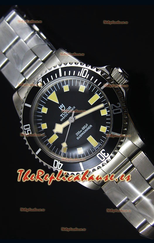 Tudor Oyster Prince Vintage 200M Dial Negro Marcadores en forma de Cuadrados Reloj Replica Suizo a espejo 1:1