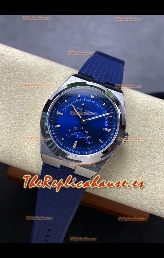 Reloj réplica suizo Vacheron Constantin Overseas True Moon Phase con caja de acero y esfera azul