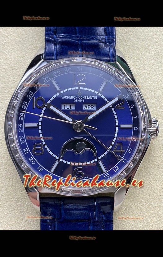 Reloj réplica suizo Vacheron Constantin Fiftysix con fase lunar, esfera azul y caja de acero