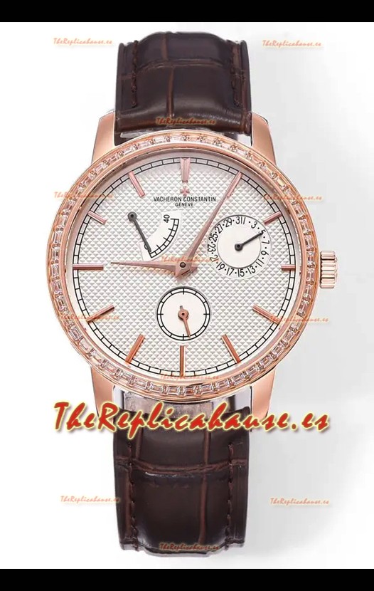 Vacheron Constantin Traditionnelle 83520, Reloj súper clonado con diamantes en oro rosa y esfera en amarillo pálido