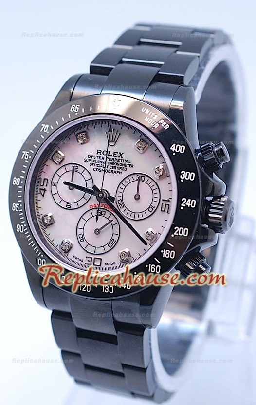 Rolex Daytona Cosmógrafo Project X Design Negro Oscuro Edición Series II - Esfera Rosa Perla y Números en Diamantes