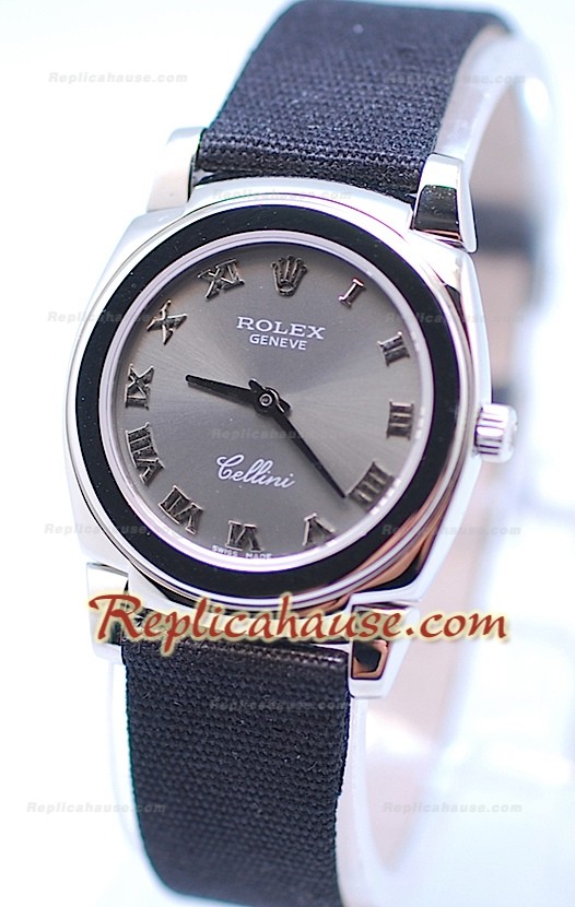 Rolex Celleni Cestello Reloj Suizo Señoras con Esfera Gris Plata y Correa de Nilón 