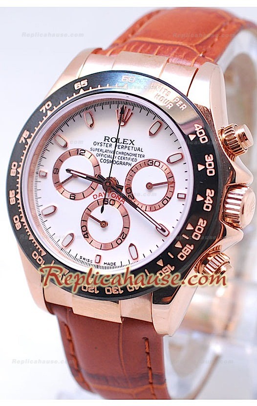 Rolex Daytona Cronógrafo Bisel MonoBlock Cerachrom y Esfera Blanca en Carcasa de Oro Rosa 