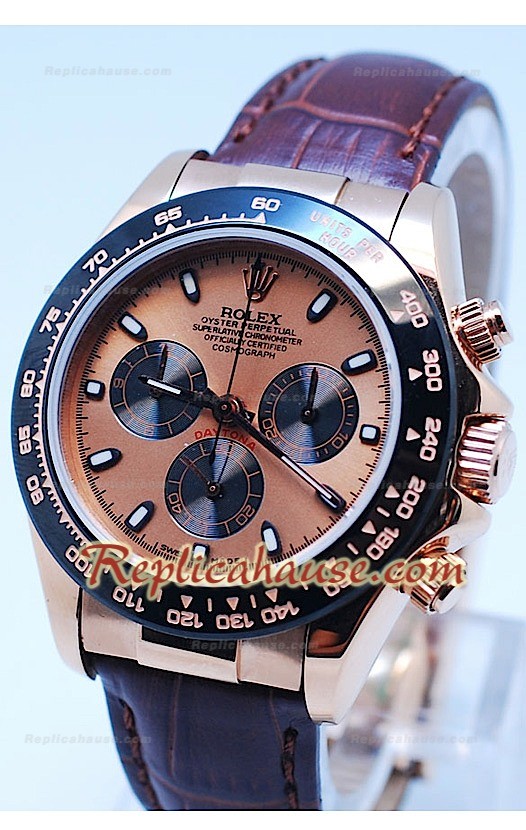 Rolex Daytona Cronógrafo Bisel MonoBloc CeraChrome, Carcasa y Esfera en Oro Rosa y Correa Marrón