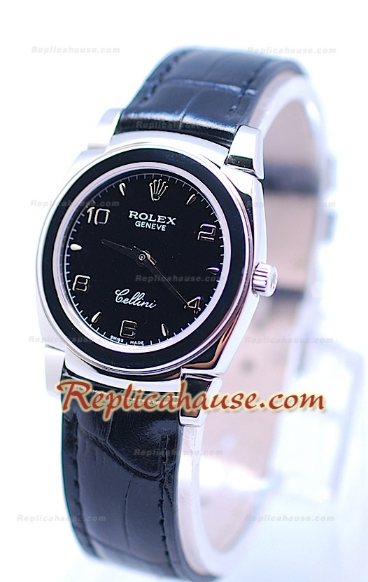 Rolex Celleni Cestello Reloj Suizo Señoras Todo Negro