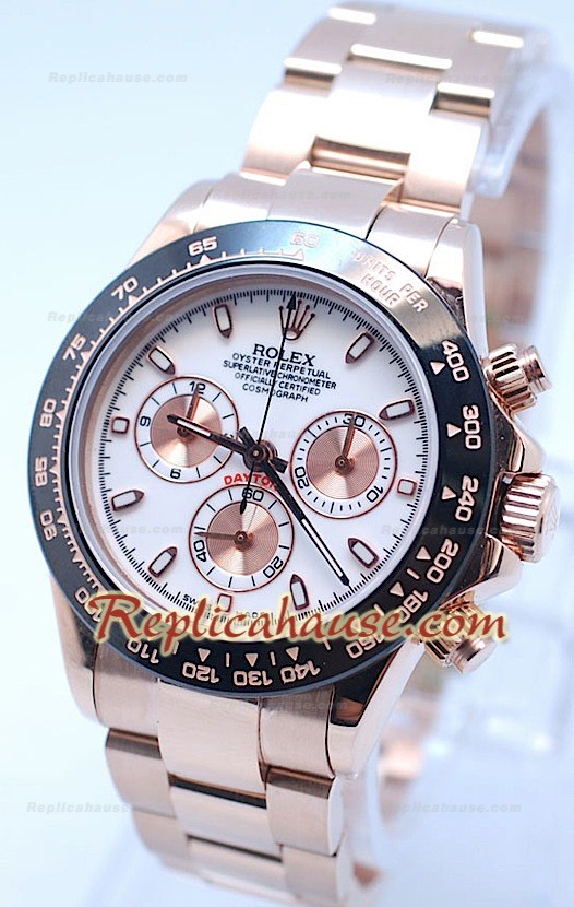 Rolex Daytona Cosmógrafo Bisel MonoBloc CeraChrome con Esfera Blanca y Correa en Oro Rosa