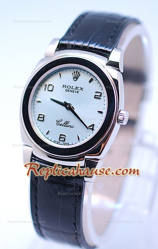 Rolex Celleni Cestello Reloj Suizo Señoras Esfera Plata y Correa Azul