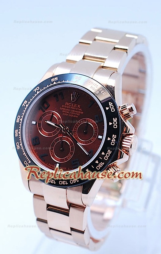 Rolex Daytona Cronógrafo Bisel MonoBloc CeraChrome con Esfera Marrón y Correa en Oro Rosa