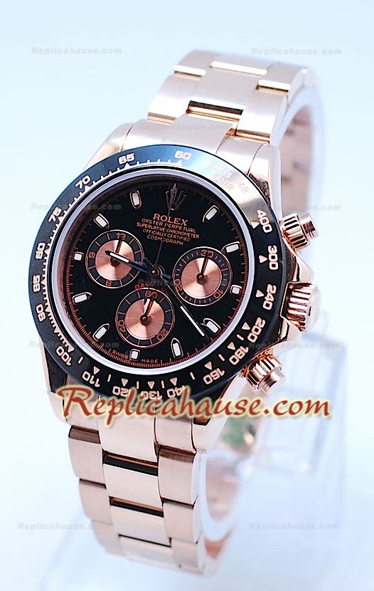 Rolex Daytona Cronógrafo Bisel MonoBloc CeraChrome, Presentación en Negro y Oro Rosa en Cuerpo y Sub-Esferas. 