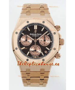 Reloj Royal Oak Chrono 26240 con correa de oro rosa y esfera marrón, réplica de alta calidad
