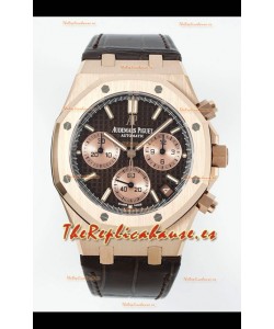 Reloj Royal Oak Chrono 26240, oro rosa, esfera marrón, correa de cuero, superclon