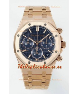Reloj Royal Oak Chrono 26240 con correa de oro rosa y esfera azul, réplica de alta calidad