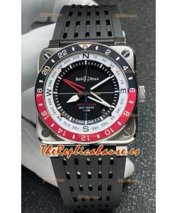 Reloj réplica suizo Bell and Ross BR03 GMT Compass con bisel rojo/negro