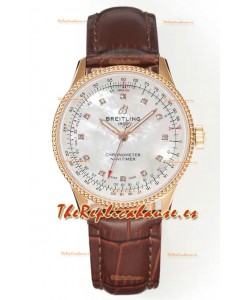 Reloj Navitimer Automatic 36 con esfera de perlas color oro rosa, réplica perfecta