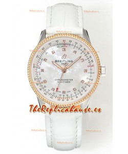 Reloj Navitimer Automatic 36 con correa blanca y oro rosa, réplica perfecta