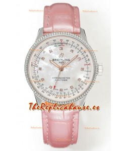 Reloj Navitimer Automatic 36 con esfera perlada y caja de acero, réplica de alta calidad