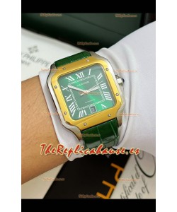 Reloj réplica Cartier Santos De Cartier con esfera verde y dos tonos, fabricado en Suiza